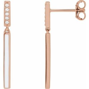 14K Rose .06 CTW Natural Diamond & White Enamel Bar Earrings - BN & CO JEWELRY
