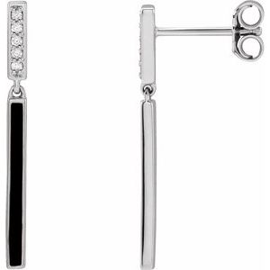 14K White .06 CTW Natural Diamond & Black Enamel Bar Earrings - BN & CO JEWELRY