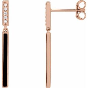14K Rose .06 CTW Natural Diamond & Black Enamel Bar Earrings - BN & CO JEWELRY