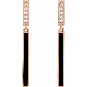 14K Rose .06 CTW Natural Diamond & Black Enamel Bar Earrings - BN & CO JEWELRY