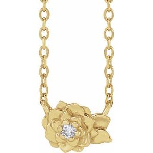 14K Yellow .015 CT Natural Diamond Flower 16-18" Necklace - BN & CO JEWELRY