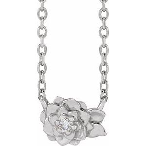 Sterling Silver .015 CT Natural Diamond Flower 16-18" Necklace - BN & CO JEWELRY