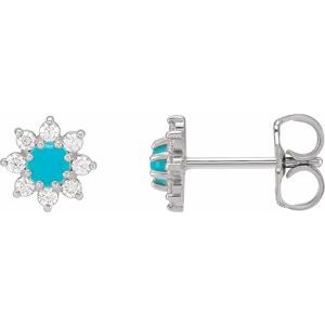 14K White Natural Turquoise & 1/8 CTW Natural Diamond Flower Earrings - BN & CO JEWELRY