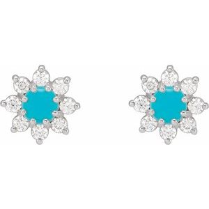 14K White Natural Turquoise & 1/8 CTW Natural Diamond Flower Earrings - BN & CO JEWELRY