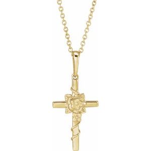 14K Yellow Floral Cross 16-18" Necklace - BN & CO JEWELRY
