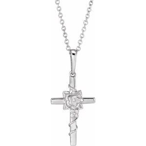 14K White Floral Cross 16-18" Necklace - BN & CO JEWELRY