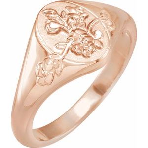 14K Rose 10.8 mm Oval Floral Signet Ring - BN & CO JEWELRY