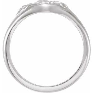 14K White 10.8 mm Oval Floral Signet Ring - BN & CO JEWELRY