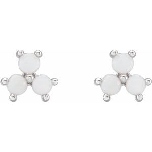 Sterling Silver White Opal Three-Stone Cabochon Earrings - BN & CO JEWELRY