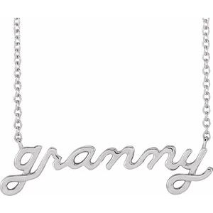 14K White Lowercase Script Granny 18" Necklace - BN & CO JEWELRY