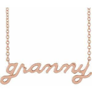 14K Rose Lowercase Script Granny 18" Necklace - BN & CO JEWELRY