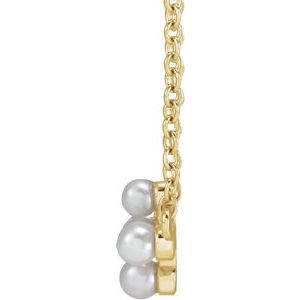 14K Yellow Cultured White Seed Pearl Sideways Cross 16-18" Necklace - BN & CO JEWELRY