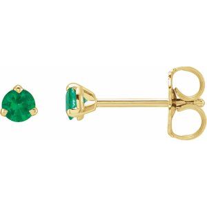 14K Yellow 3 mm Natural Emerald Earrings - BN & CO JEWELRY