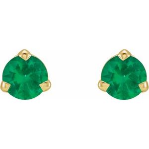 14K Yellow 3 mm Natural Emerald Earrings - BN & CO JEWELRY