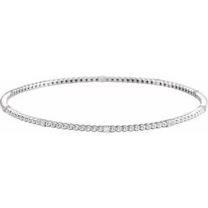 14K White 1/3 CTW Natural Diamond Beaded Bangle 7 3/4" Bracelet - BN & CO JEWELRY