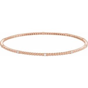 14K Rose 1/3 CTW Natural Diamond Beaded Bangle 7 3/4" Bracelet - BN & CO JEWELRY