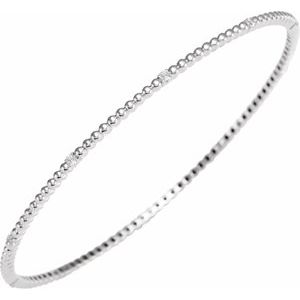 14K White 1/3 CTW Natural Diamond Beaded Bangle 7 3/4" Bracelet - BN & CO JEWELRY