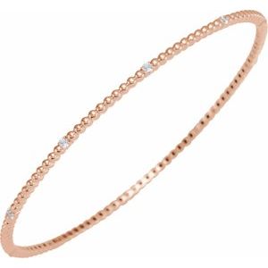 14K Rose 1/3 CTW Natural Diamond Beaded Bangle 7 3/4" Bracelet - BN & CO JEWELRY