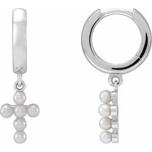 Sterling Silver Cultured White Seed Pearl Cross Hoop Earrings - BN & CO JEWELRY