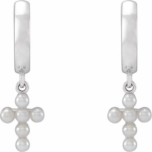 Sterling Silver Cultured White Seed Pearl Cross Hoop Earrings - BN & CO JEWELRY