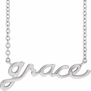 14K White Lowercase Script Grace 18" Necklace - BN & CO JEWELRY
