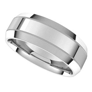 14K White 7 mm Milgrain Beveled Edge Band - BN & CO JEWELRY