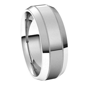 14K White 7 mm Milgrain Beveled Edge Band - BN & CO JEWELRY
