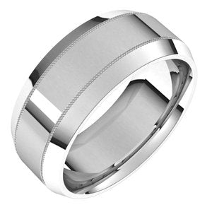 14K White 8 mm Milgrain Beveled Edge Band Size 10 - BN & CO JEWELRY