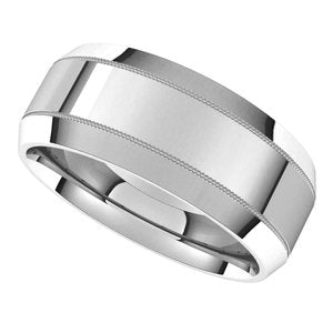 14K White 8 mm Milgrain Beveled Edge Band Size 10 - BN & CO JEWELRY