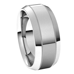 14K White 8 mm Milgrain Beveled Edge Band Size 10 - BN & CO JEWELRY