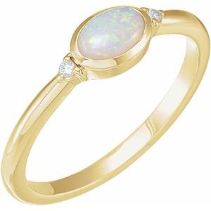 14K Yellow Natural White Ethiopian Opal & .03 CTW Natural Diamond Ring - BN & CO JEWELRY