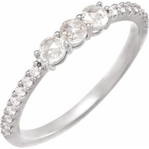 14K White 1/3 CTW Natural Rose-Cut Diamond Three-Stone Anniversary Band - BN & CO JEWELRY