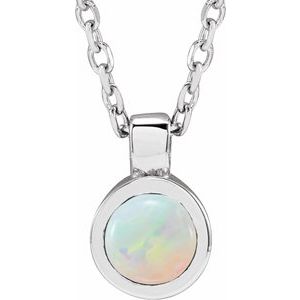 14K White Natural White Opal Bezel-Set 16-18" Necklace - BN & CO JEWELRY