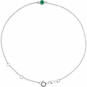 Sterling Silver Lab-Grown Emerald Bezel-Set Solitaire 6 1/2-7 1/2" Bracelet - BN & CO JEWELRY