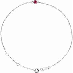 Sterling Silver Lab-Grown Ruby Bezel-Set Solitaire 6 1/2-7 1/2" Bracelet - BN & CO JEWELRY