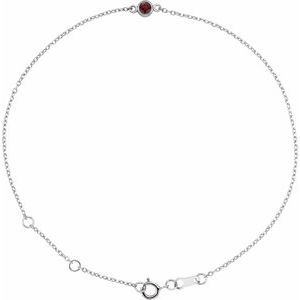 14K White Natural Mozambique Garnet Bezel-Set Solitaire 6 1/2-7 1/2" Bracelet - BN & CO JEWELRY