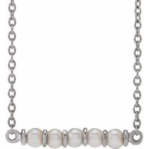 14K White Cultured White Freshwater Pearl Bar 18" Necklace - BN & CO JEWELRY