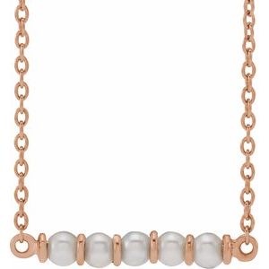 14K Rose Cultured White Freshwater Pearl Bar 18" Necklace - BN & CO JEWELRY