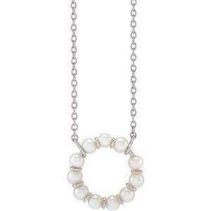 14K White Cultured White Freshwater Pearl Circle 18" Necklace - BN & CO JEWELRY