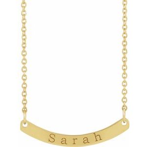 14K Yellow Engravable Curved Bar 18" Necklace - BN & CO JEWELRY