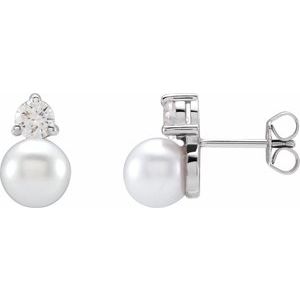 14K White Cultured Freshwater Pearl & 1/2 CT Lab-Grown Diamond Earrings - BN & CO JEWELRY