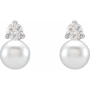 14K White Cultured Freshwater Pearl & 1/2 CT Lab-Grown Diamond Earrings - BN & CO JEWELRY