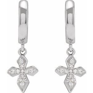 14K White 1/10 CTW Natural Diamond Cross Hoop Earrings - BN & CO JEWELRY
