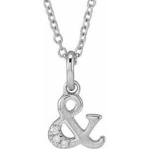 14K White .01 CTW Natural Diamond Ampersand 16-18" Necklace - BN & CO JEWELRY