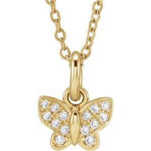 14K Yellow .06 CTW Natural Diamond Youth Butterfly 15" Necklace - BN & CO JEWELRY