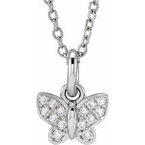 14K White .06 CTW Natural Diamond Youth Butterfly 15" Necklace - BN & CO JEWELRY