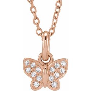 14K Rose .06 CTW Natural Diamond Youth Butterfly 15" Necklace - BN & CO JEWELRY