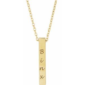 14K Yellow 17x2.5 mm Engravable Four-Sided Vertical Bar 16-18" Necklace - BN & CO JEWELRY