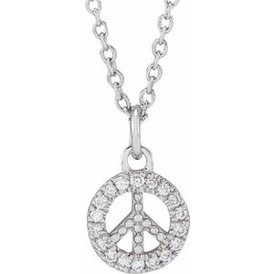 14K White .08 CTW Natural Diamond Peace 16-18" Necklace - BN & CO JEWELRY