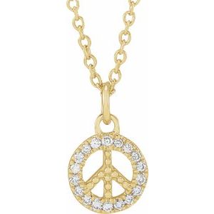 14K Yellow .08 CTW Natural Diamond Peace 16-18" Necklace - BN & CO JEWELRY